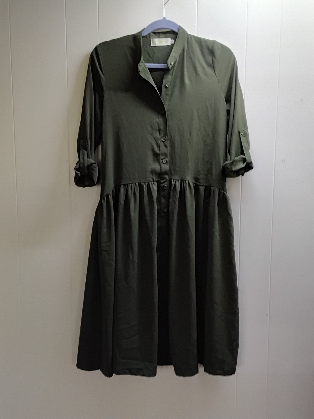 Olive Green Button-Front Midi Dress
